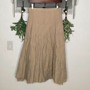 Coldwater Creek petite extra small khaki double lined linen skirt